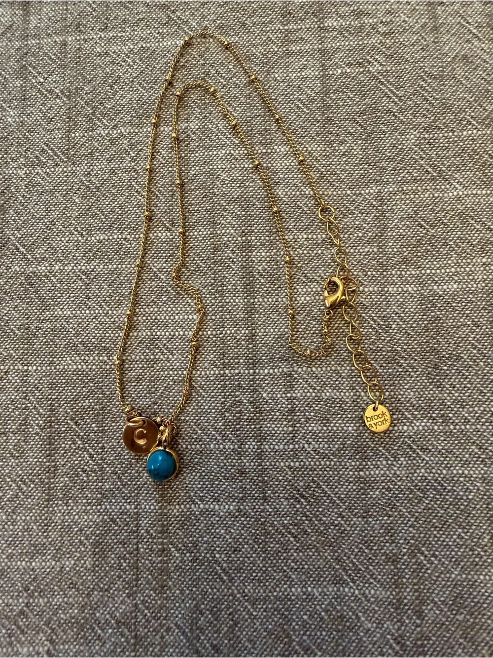 Vintage Gold Filled Chain Necklace with Turquoise Charm and C charm - Picture 2 of 8